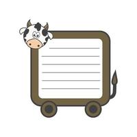 dessin animé, vache, à, papier blanc, pour, a, message vecteur