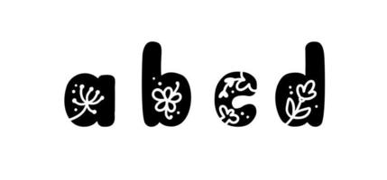 vintage floral lettres audacieuses abcd logo printemps. vecteurs de conception de lettre d'été classique avec couleur noire et main florale dessinée avec motif monoline vecteur