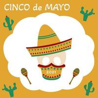 Crâne de cinco de mayo en sombrero et protection de masque contre le coronavirus vecteur