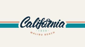 californie malibu beach avec des palmiers. conception de tee pour l'impression. illustration de mode vectorielle vecteur