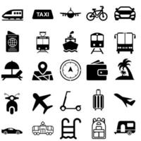 Voyage vecteur icône ensemble. tourisme transport illustration signe collection. contient Icônes comme avion, réservation, dernier minute offres, écotourisme, culturel tourisme et plus.