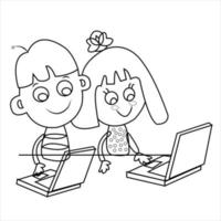 vecteur homme et femme travail sur ordinateur plat style dessin animé illustration art