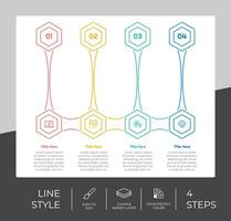 ligne étape infographie vecteur conception avec 4 pas coloré style pour présentation objectif.hexagone étape infographie pouvez être utilisé pour affaires et commercialisation