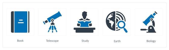 une ensemble de 5 éducation Icônes tel comme livre, télescope et étude vecteur