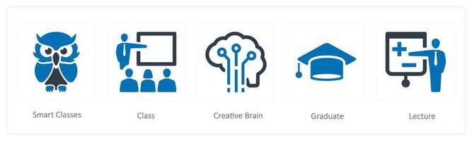 une ensemble de 5 éducation Icônes tel comme intelligent classe, classe et Créatif cerveau vecteur