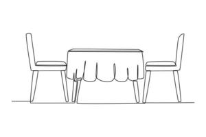 Célibataire une ligne dessin moderne à manger table dans le cuisine. cuisine pièce concept continu ligne dessiner conception graphique vecteur illustration