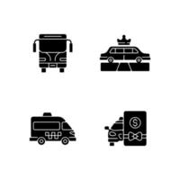 icônes de glyphe noir de transport public de la ville sur un espace blanc vecteur