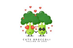 Les légumes brocolis mignons tombent amoureux vecteur