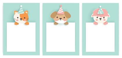 ensemble de cartes d'anniversaire avec des animaux mignons. vecteur