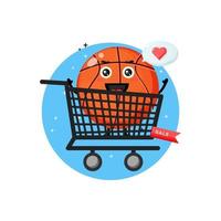 mascotte de basket-ball mignon dans le panier vecteur