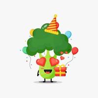 Adorable mascotte de légumes brocoli pour anniversaire vecteur