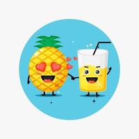 mascotte mignonne d'ananas et de jus d'ananas se tenant la main vecteur