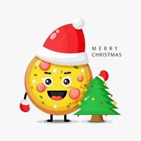 mascotte de pizza mignonne fête le jour de noël vecteur