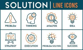 Solution bannière la toile icône vecteur illustration concept avec Icônes de problème, pensée, analyse, idée, stratégie, exécution, résolution de problème, Succès