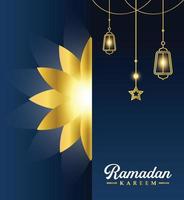 Ramadan kareem bannière. Ramadan islamique vacances graphique modèle avec or lanterne ornement et lumière vecteur