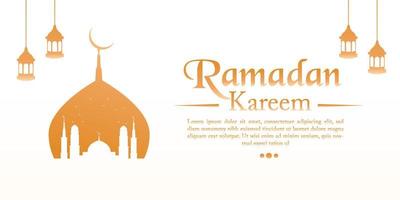 Ramadan kareem or luxe vecteur affiche plat art avec mosquée condamner et pendaison lanterne dans Contexte croissant lune et étoilé ciel nuit conception isolé gratuit modifiable pour contenu Matériel atout bannière