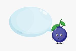 mascotte de blueberrie mignonne avec discours de bulle vecteur