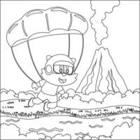 vecteur dessin animé illustration de parachutisme avec peu animal avec dessin animé style puéril conception pour des gamins activité coloration livre ou page.