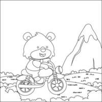 mignonne peu ours équitation vélo. branché les enfants graphique avec ligne art conception main dessin esquisser vecteur illustration pour adulte et des gamins coloration livre.