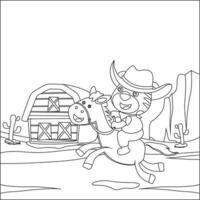 vecteur illustration de peu cow-boy équitation une cheval. dessin animé isolé vecteur illustration, Créatif vecteur puéril conception pour des gamins activité coloration livre ou page.