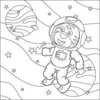 vecteur enfants coloration livre. mignonne animal astronaute mouches dans espace. autour le étoile et planète. enfants coloration livre