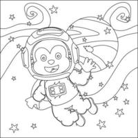 vecteur enfants coloration livre. mignonne animal astronaute mouches dans espace. autour le étoile et planète. enfants coloration livre