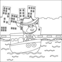 marrant animal dessin animé vecteur sur peu bateau avec dessin animé style, marrant vecteur illustration, branché les enfants graphique avec ligne art conception main dessin esquisser vecteur illustration