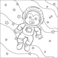 vecteur enfants coloration livre. mignonne animal astronaute mouches dans espace. autour le étoile et planète. enfants coloration livre