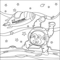 vecteur enfants coloration livre. mignonne animal astronaute mouches dans espace. autour le étoile et planète. enfants coloration livre