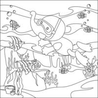 vecteur dessin animé illustration de peu animal plongée en dessous de mer avec dessin animé style puéril conception pour des gamins activité coloration livre ou page.