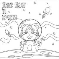 vecteur illustration de mignonne tigre astronaute flottant dans espace. dessin animé isolé vecteur illustration, Créatif vecteur puéril conception pour des gamins activité coloration livre ou page.