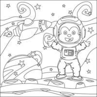 vecteur enfants coloration livre. mignonne animal astronaute mouches dans espace. autour le étoile et planète. enfants coloration livre