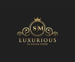 modèle initial de logo de luxe royal de lettre sm dans l'art vectoriel pour le restaurant, la royauté, la boutique, le café, l'hôtel, l'héraldique, les bijoux, la mode et d'autres illustrations vectorielles.