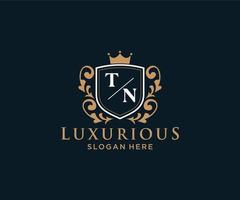 modèle initial de logo de luxe royal de lettre tn dans l'art vectoriel pour le restaurant, la royauté, la boutique, le café, l'hôtel, l'héraldique, les bijoux, la mode et d'autres illustrations vectorielles.