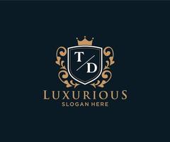 modèle initial de logo de luxe royal de lettre td dans l'art vectoriel pour le restaurant, la royauté, la boutique, le café, l'hôtel, l'héraldique, les bijoux, la mode et d'autres illustrations vectorielles.