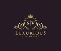 modèle de logo de luxe royal lettre initiale sv en art vectoriel pour restaurant, royauté, boutique, café, hôtel, héraldique, bijoux, mode et autres illustrations vectorielles.