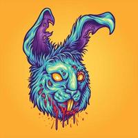 effrayant monstre zombi lapin tête logo dessin animé des illustrations vecteur