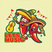 mignonne mexicain Chili poivre laisse mixte la musique cinco de mayo logo des illustrations vecteur