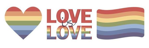 lgbt fierté icône ensemble. l'amour est l'amour. lesbienne, gay, bisexuel, transgenres concept l'amour symbole. Humain droits et tolérance. Couleur arc en ciel drapeau. vecteur plat illustration