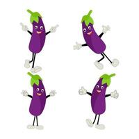 mignonne aubergine personnage vecteur illustration. plat aubergine dessin animé personnage agitant. minimal violet aubergine fruit conception pour les enfants livres. aubergine dessin animé personnage