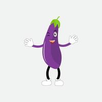 mignonne aubergine personnage vecteur illustration. plat aubergine dessin animé personnage agitant. minimal violet aubergine fruit conception pour les enfants livres. aubergine dessin animé personnage