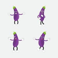 mignonne aubergine personnage vecteur illustration. plat aubergine dessin animé personnage agitant. minimal violet aubergine fruit conception pour les enfants livres. aubergine dessin animé personnage