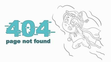 Erreur 404 page ne pas a trouvé contour marrant peu homme chibi dans une imperméable en volant avec une cassé câble illustration pour conception conception vecteur