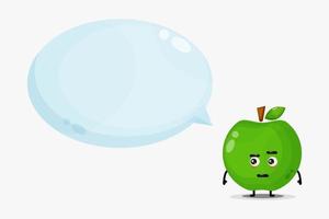 mascotte de pomme verte mignonne avec discours de bulle vecteur