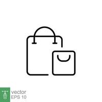 papier Sacs icône. Facile contour style. mince ligne symbole. boutique, Chariot, magasin, en ligne, achat, acheter, détail, vecteur illustration conception sur blanc Contexte. eps dix.