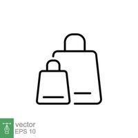 papier Sacs icône. Facile contour style. mince ligne symbole. boutique, Chariot, magasin, en ligne, achat, acheter, détail, vecteur illustration conception sur blanc Contexte. eps dix.