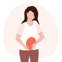 femme fait mal estomac et intestins. Souffrance de abdominal ballonnements. soins de santé et médicament concept. vecteur illustration.