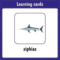 apprentissage cartes pour enfants. animaux. xiphias vecteur