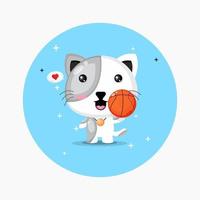 chat mignon jouant au basket vecteur