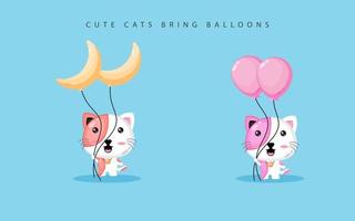 chat mignon portant des ballons vecteur